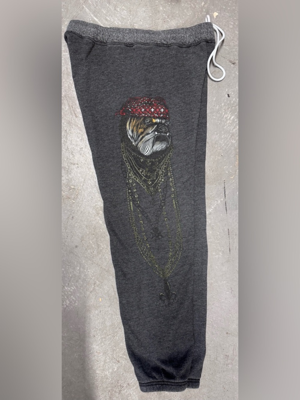 Lauren Moshi Dark Gray Graphic Jogger Pants with Bulldog & Bandana Print